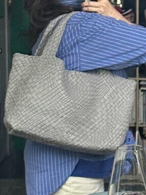 Woven Leather Falor Made in Italy XL Cool Grey Driftwood ToteBag LikeNew